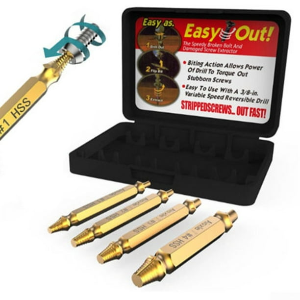 4pcs Broken Bolt Remover Screw Extractor Easy Out Drill Bits Stud Reverse Damage 4pcs Broken Bolt Remover Screw Extractor Easy Out Drill Bits Stud Reverse Damage